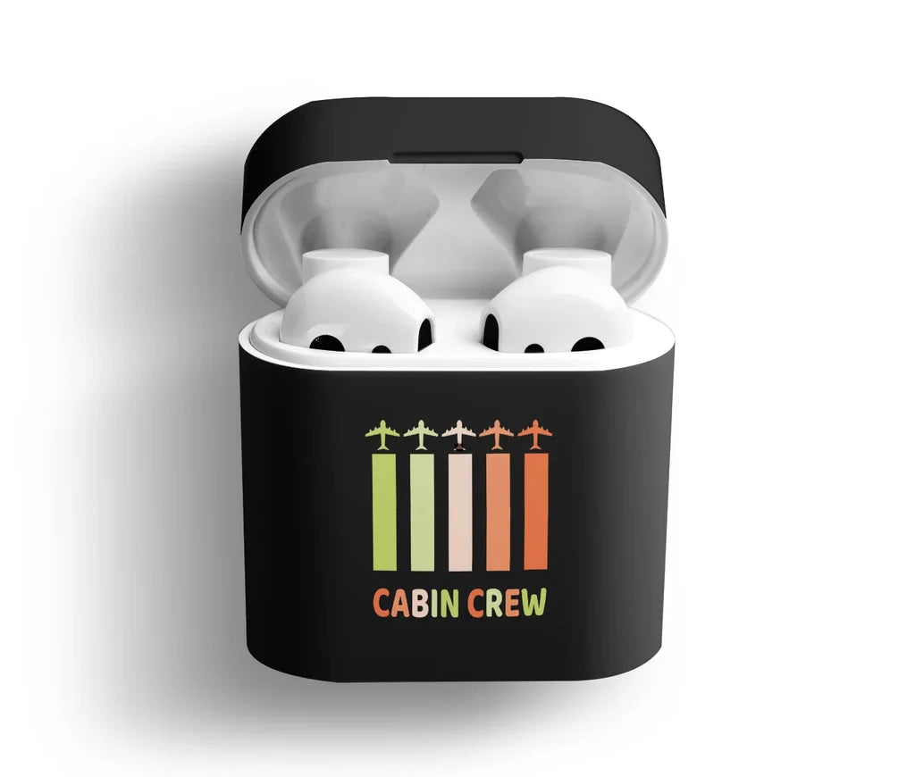 Colourful Cabin Crew aviation print AirPod case, fits AirPods.