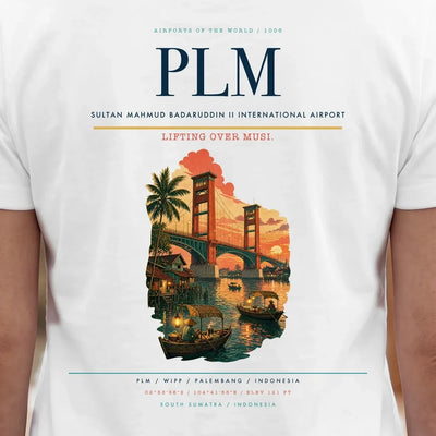 Sultan Mahmud Badaruddin II International Airport (PLM) double-side t-shirt design close-up cover