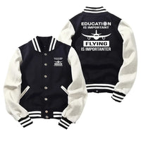 Thumbnail for Flying is Importanter Baseball Style aviation design printed on two-tone shell with ribbed cuffs baseball jacket.