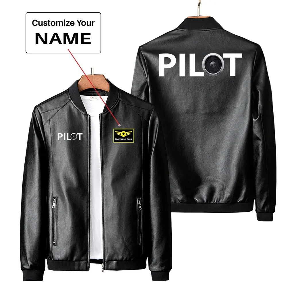Pilot & Jet Engine PU aviation design printed on genuine leather with quilted lining leather jacket.