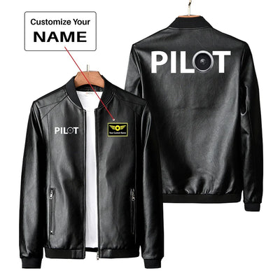 Pilot & Jet Engine PU aviation design printed on genuine leather with quilted lining leather jacket.