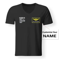 Thumbnail for Airbus A350 & Trent Wxb Engine aviation design printed on soft cotton V-neck T-shirt.