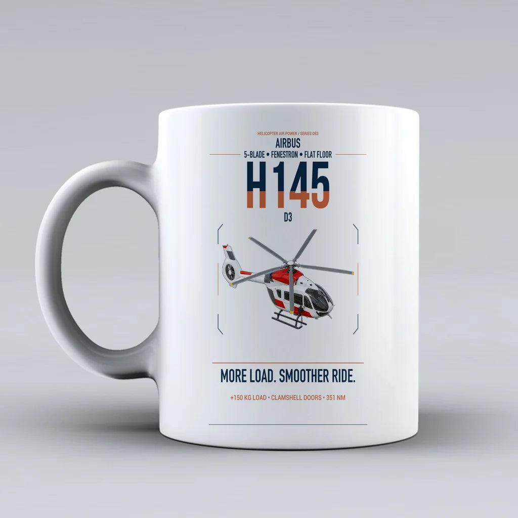 Airbus H145 D3 design on white ceramic mug, double-side print