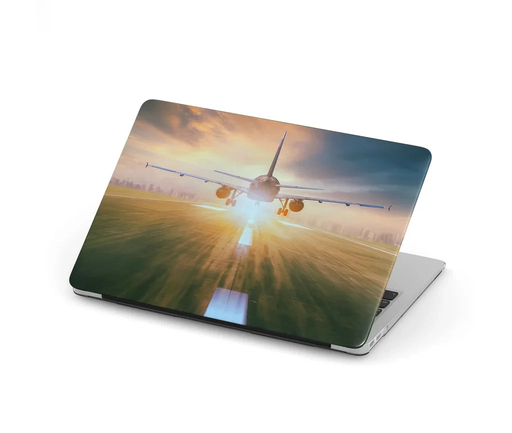 Airplane Flying Over Runway aviation design on MacBook case for MacBook.