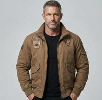Thumbnail for Airborne Military PILOT Cotton (THICK) aviation design printed on padded shell with classic pilot styling pilot jacket.
