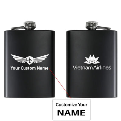 Vietnam Airlines aviation design on stainless hip flask, compact pocket-size flask.
