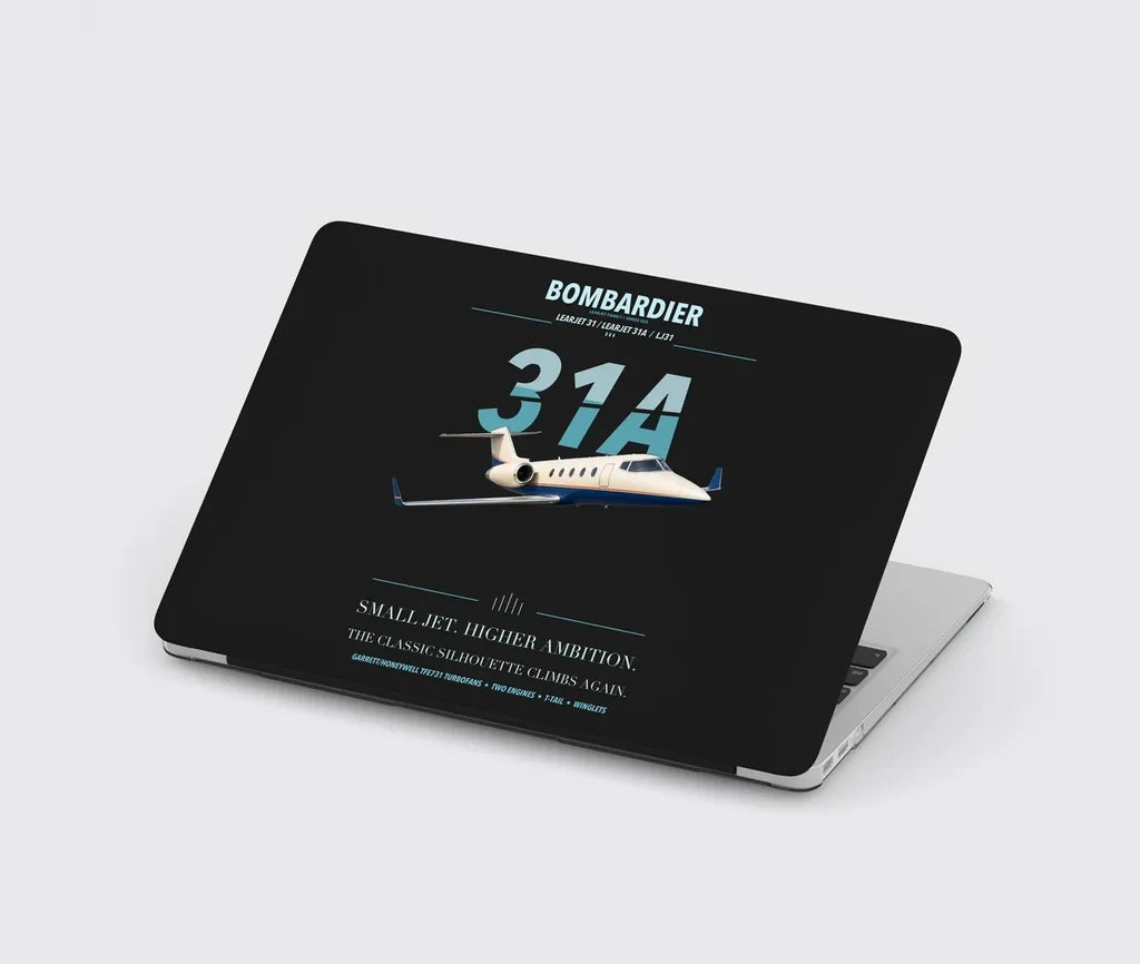 Bombardier Learjet 31A design on black MacBook case