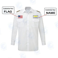 Thumbnail for Custom Flag & Name with EPAULETTES (Badge 1) aviation design printed on crisp poplin cotton long-sleeve pilot shirt.
