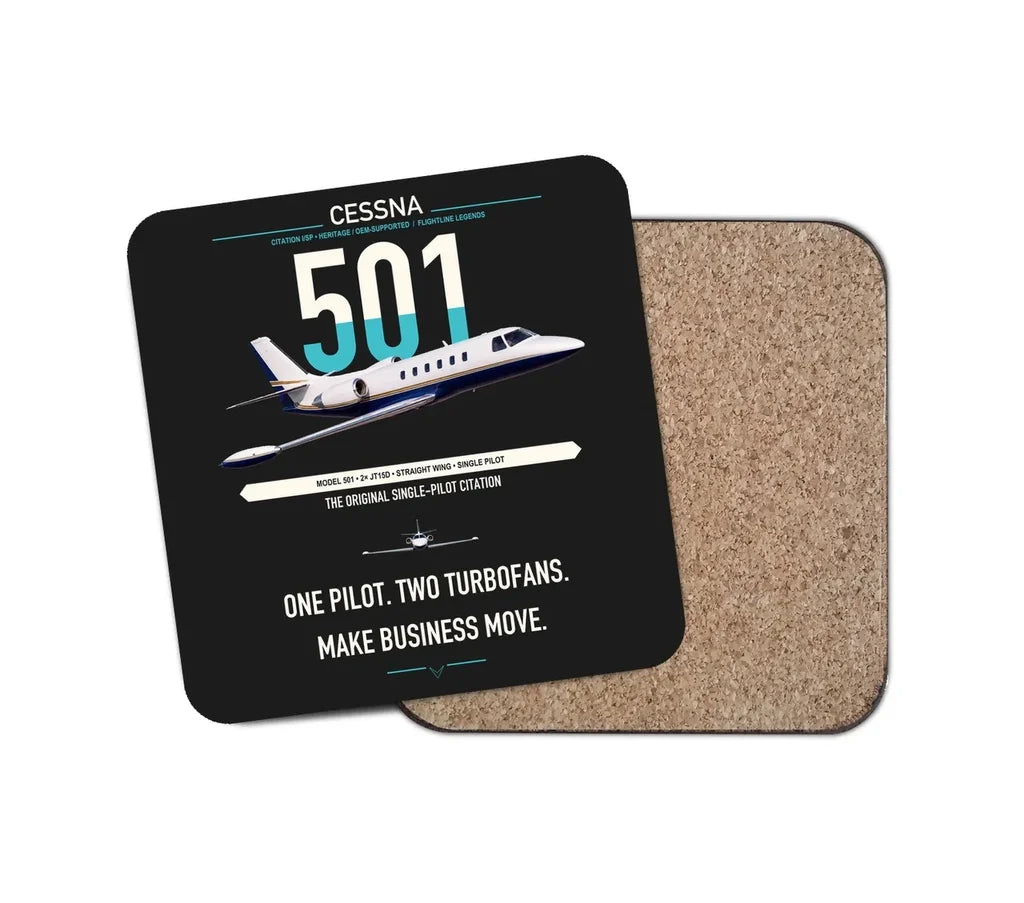Cessna 501 Citation I SP design on black 1 piece coaster