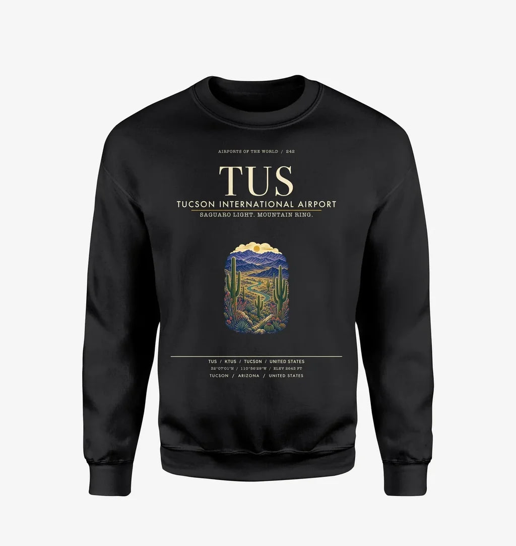 Tucson International Airport (TUS) design on black sweatshirt