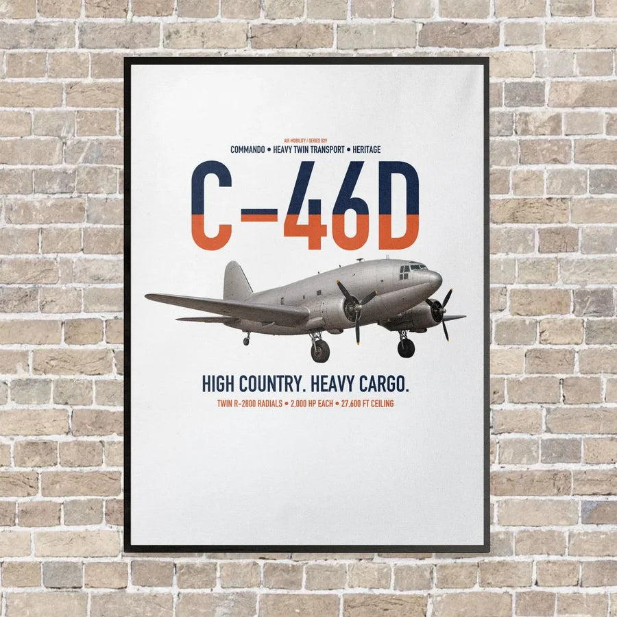 C-46D Commando vertical canvas print - framed - white background