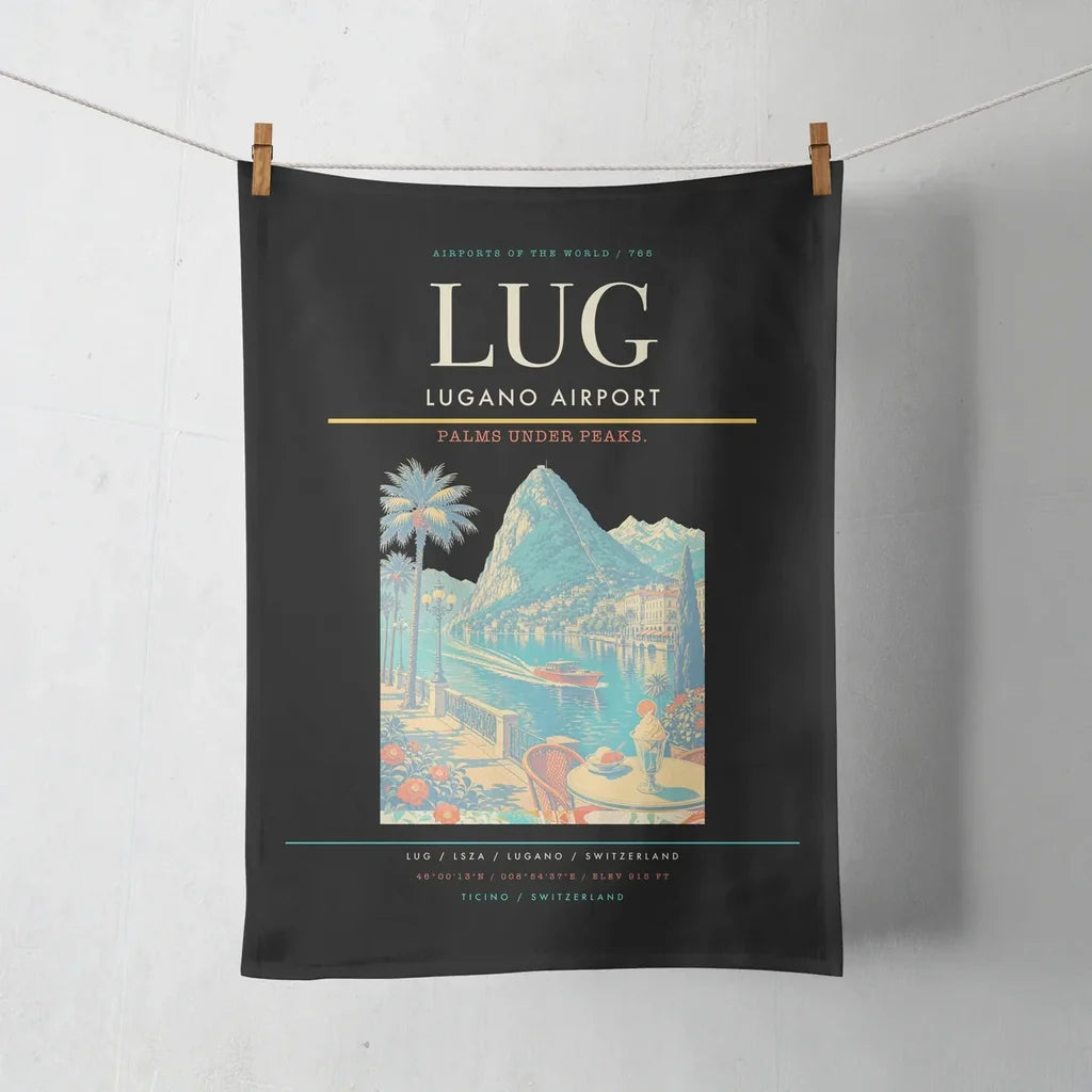Lugano Airport (LUG) design on black towel
