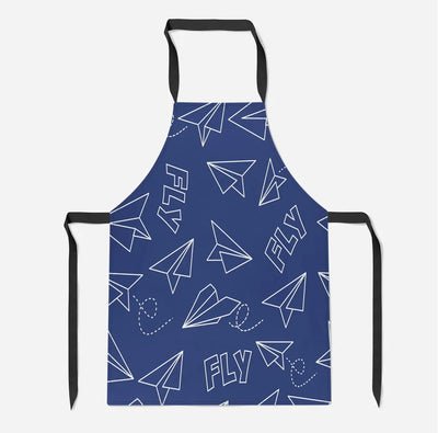 Paper Airplane & Fly (Blue) aviation design on durable cotton blend kitchen apron.