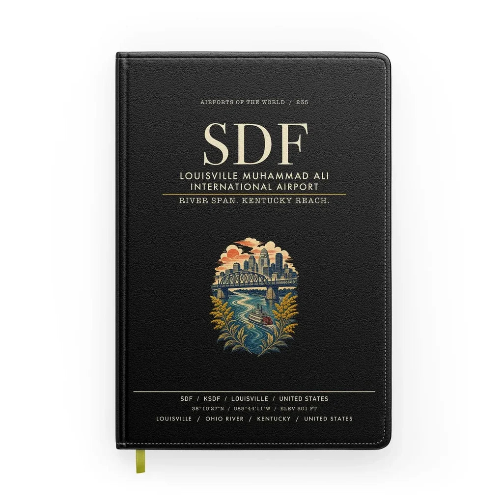 Louisville Muhammad Ali International Airport (SDF) design on black notebook