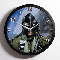 Thumbnail for Amazing Military Pilot Selfie aviation design on premium wood and metal wall clock.