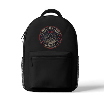 Fighter Jet 16 - Death From Above aviation design backpack, durable polyester construction.