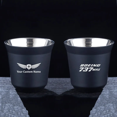 Boeing 737Max aviation design on double-wall coffee mug, vacuum-insulated double-wall.