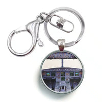 Thumbnail for Airbus A320 Cockpit Wide aviation circle key chain, stainless-steel disc.