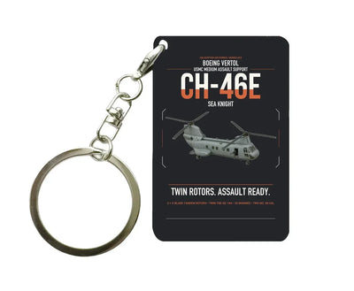 Boeing Vertol CH-46E Sea Knight design on black designed key chain, double-side print