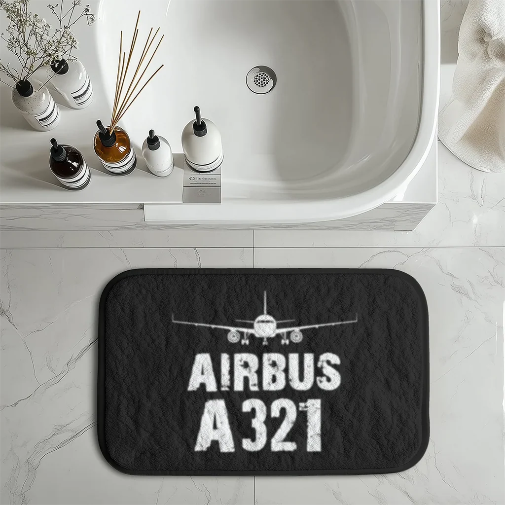 Airbus A321 & Plane aviation design on soft absorbent fabric with non-slip backing bath mat.