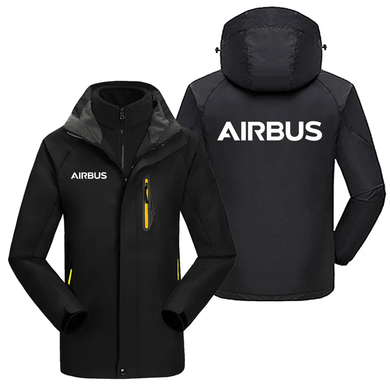 Airbus & Text aviation design printed on heavyweight insulated shell with snow cuffs thick ski jacket.
