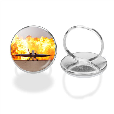 Face to Face with Air Force Jet & Flames aviation ring in stainless steel.