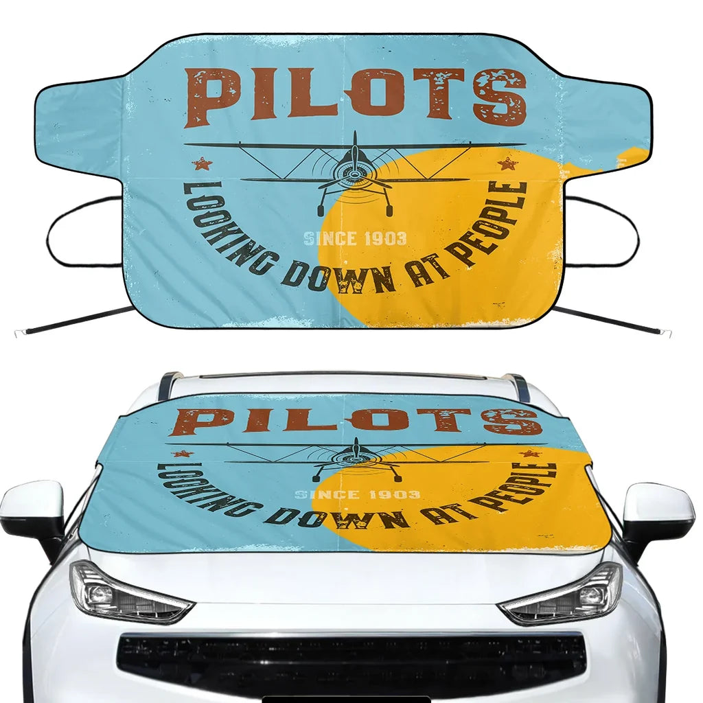 Pilots Looking Down at People Since 1903 Car aviation design on car windshield cover.