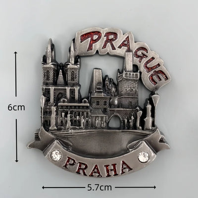 Prague Square, Czech Republic 3D Metal Fridge aviation design 3D metal magnet sticker in 3D metal with magnetic back.