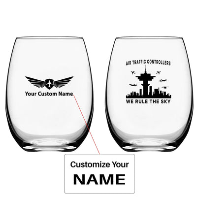 Air Traffic Controllers - We Rule The Sky Water & Drink aviation design on water glass, crystal-clear premium glassware.