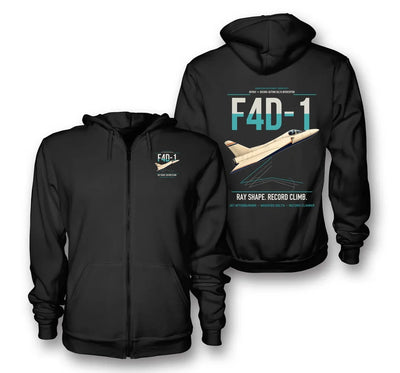 F4D-1 Skyray design on black premium zipped hoodie