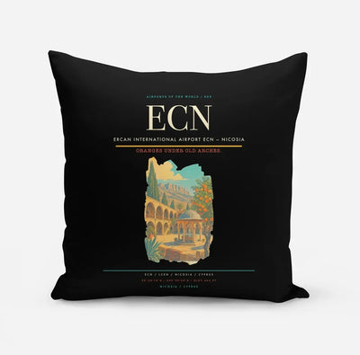 Ercan International Airport (ECN) design on black pillow