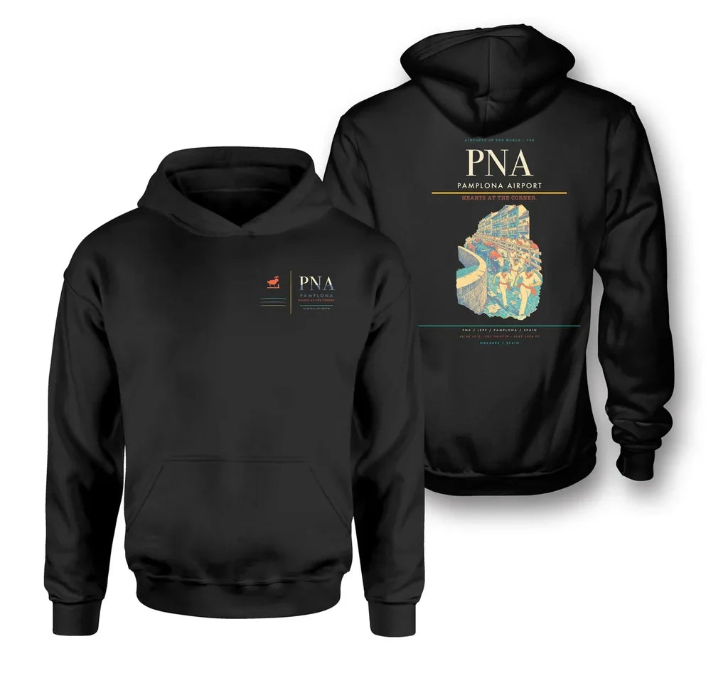 Pamplona Airport (PNA) design on black double-side hoodie