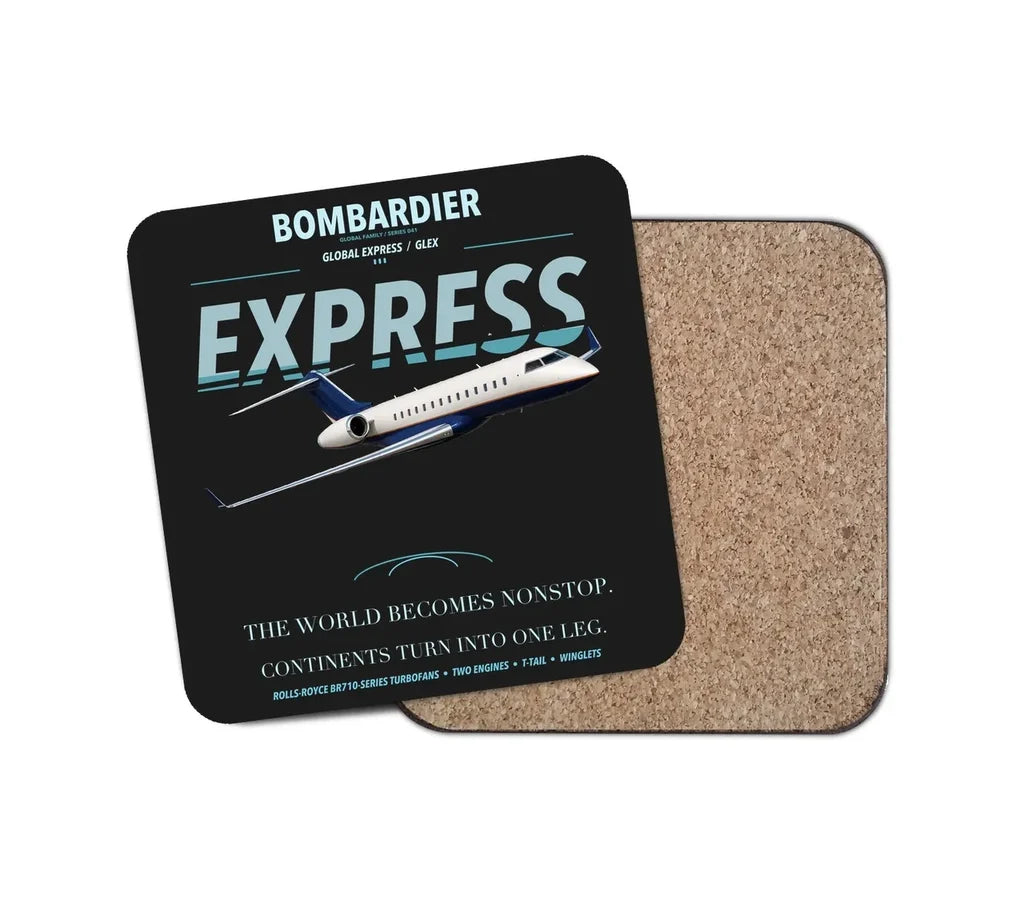 Bombardier Global Express design on black 1 piece coaster
