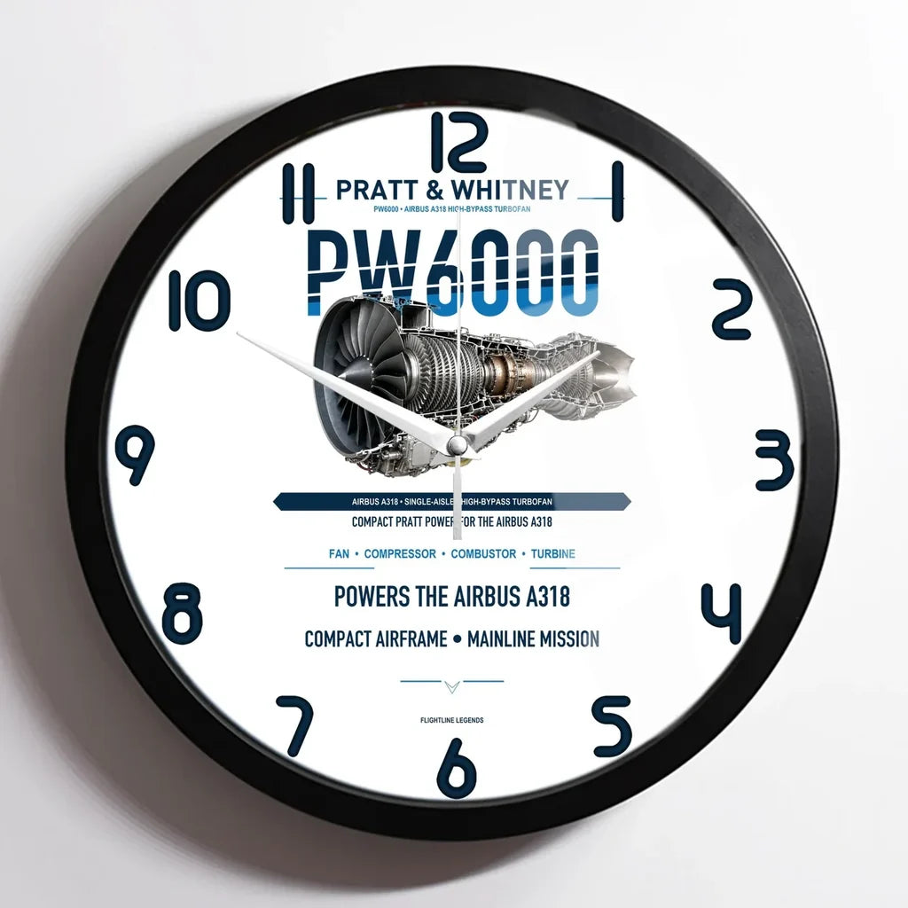 PW6000 design on white framed wall clock