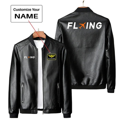 Flying PU aviation design printed on genuine leather with quilted lining leather jacket.