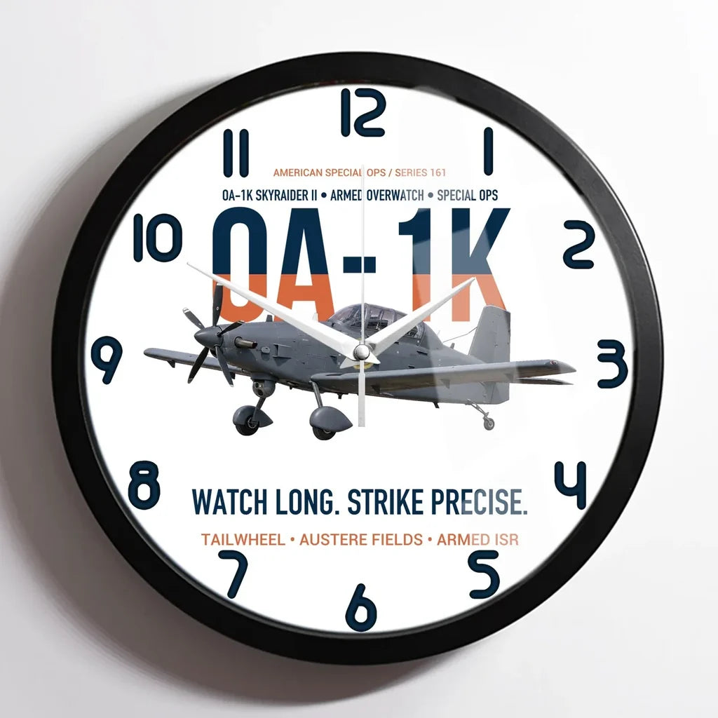 OA-1K Skyraider II Armed Overwatch design on white framed wall clock