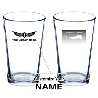 Airbus A350XWB & Dots Beer & aviation design on beer water glass, versatile drinkware.