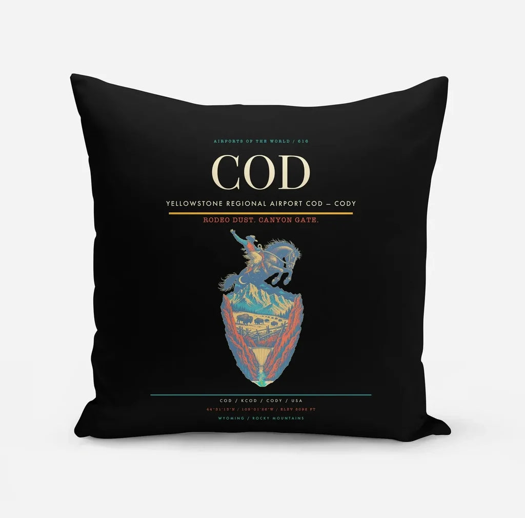 Yellowstone Regional Airport (COD) design on black pillow