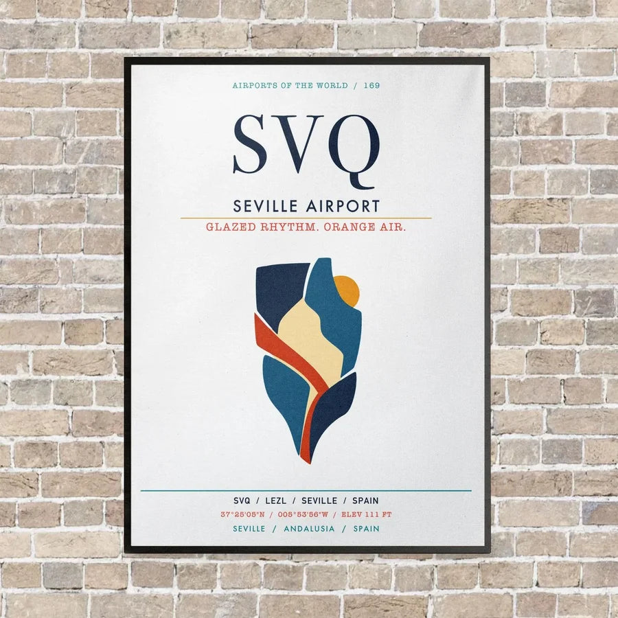 Seville Airport SVQ vertical canvas print - framed - white background