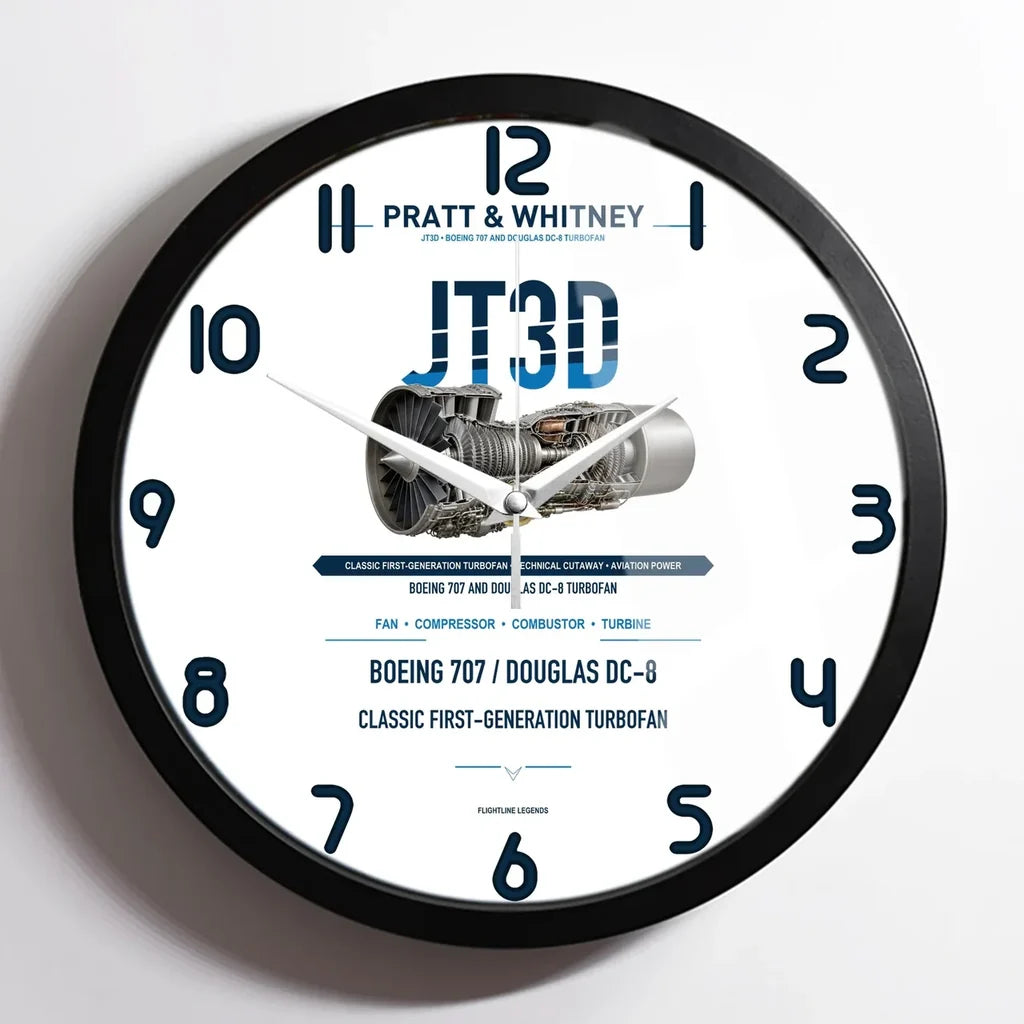 JT3D design on white framed wall clock