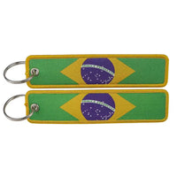 Thumbnail for Brazil Flag aviation Remove Before Flight key chain, aviation-tag style webbing.