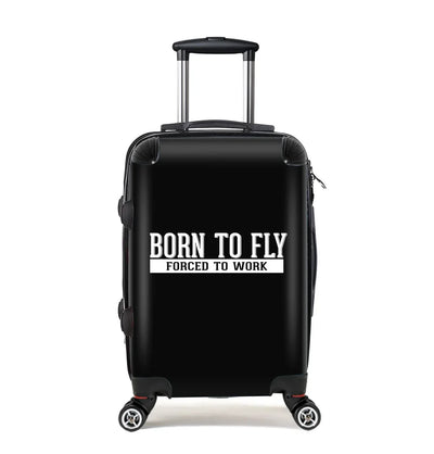 Born To Fly Forced To Work Cabin Size aviation print luggage, durable shell.