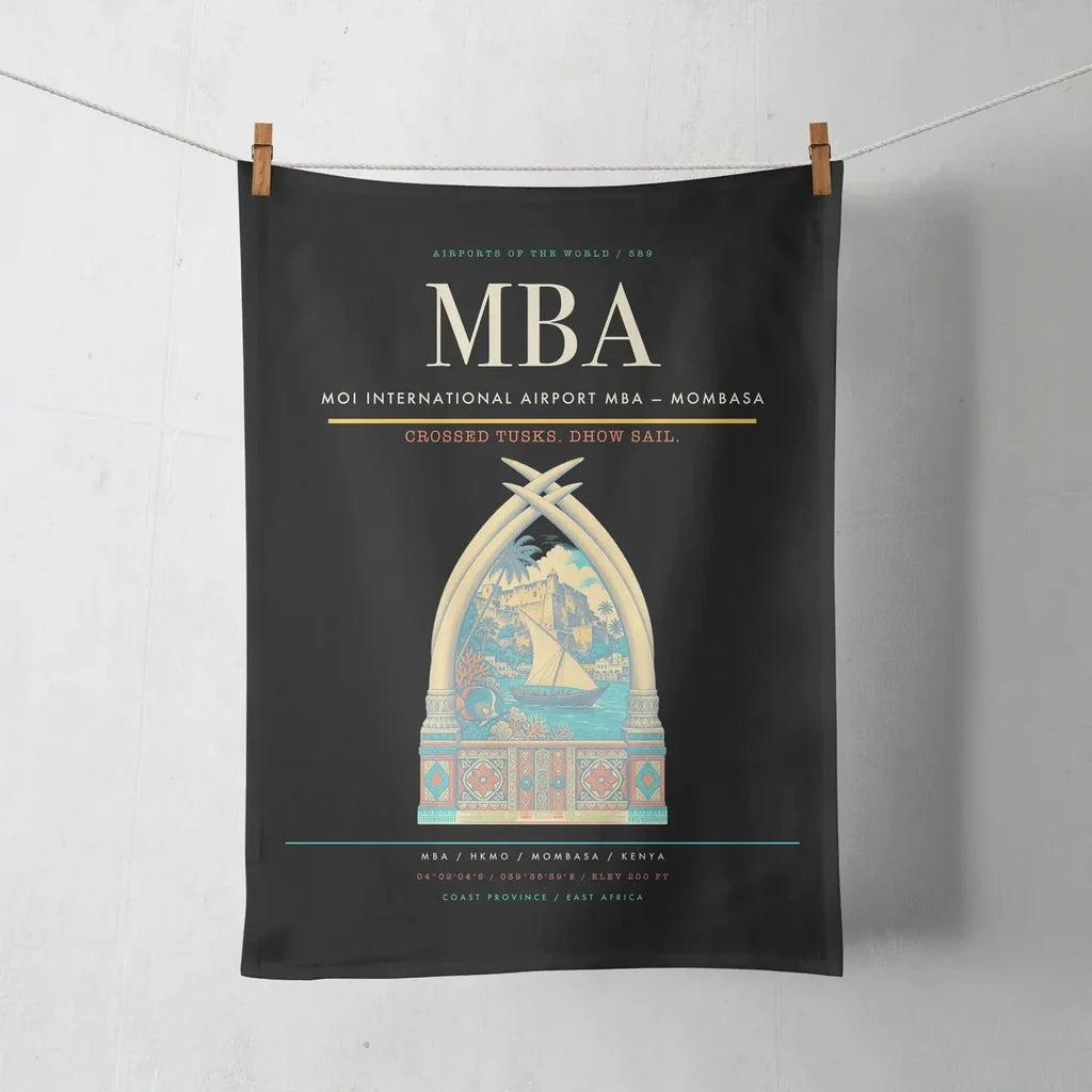 Moi International Airport (MBA) design on black towel