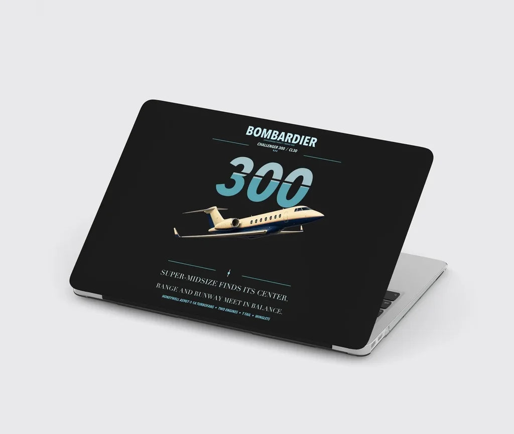 Bombardier Challenger 300 design on black MacBook case