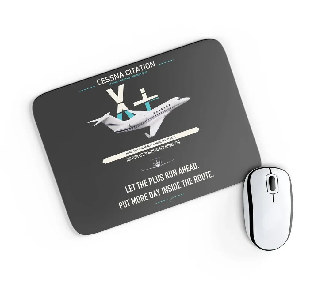 Cessna Citation X+ design on black rectangle mouse pad