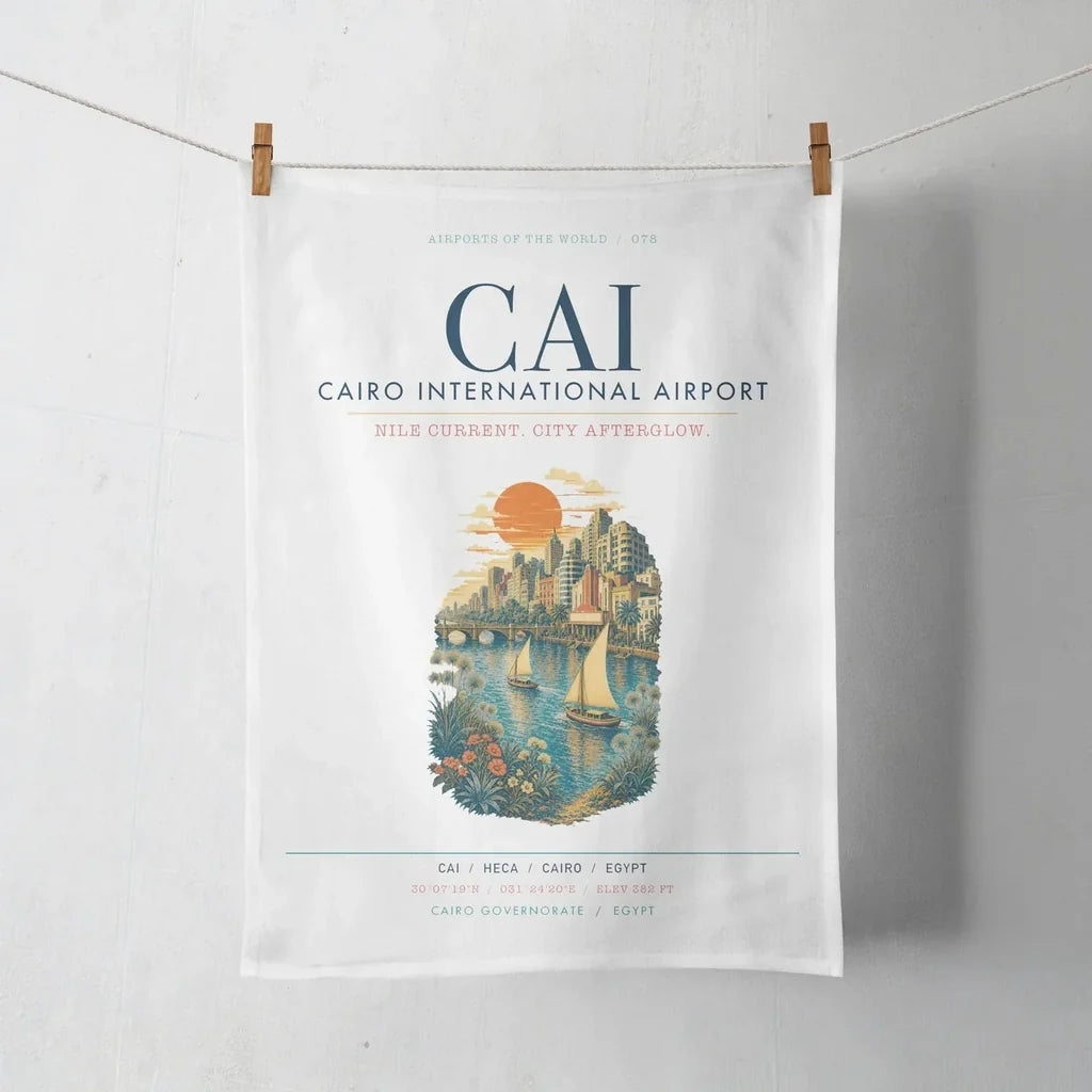 Cairo International Airport (CAI) design on white towel