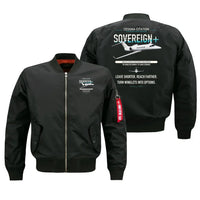 Thumbnail for Cessna Citation Sovereign+ design on black bomber jacket, double-side print