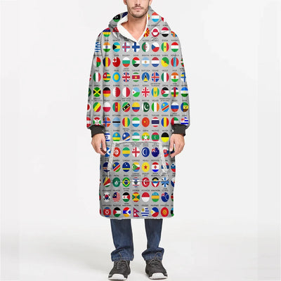 220 World's Flags aviation design on soft fleece blanket hoodie.