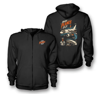 SIGNAL 616 - How Planes Fly V2 - Zipped Hoodie design on black zipped hoodie