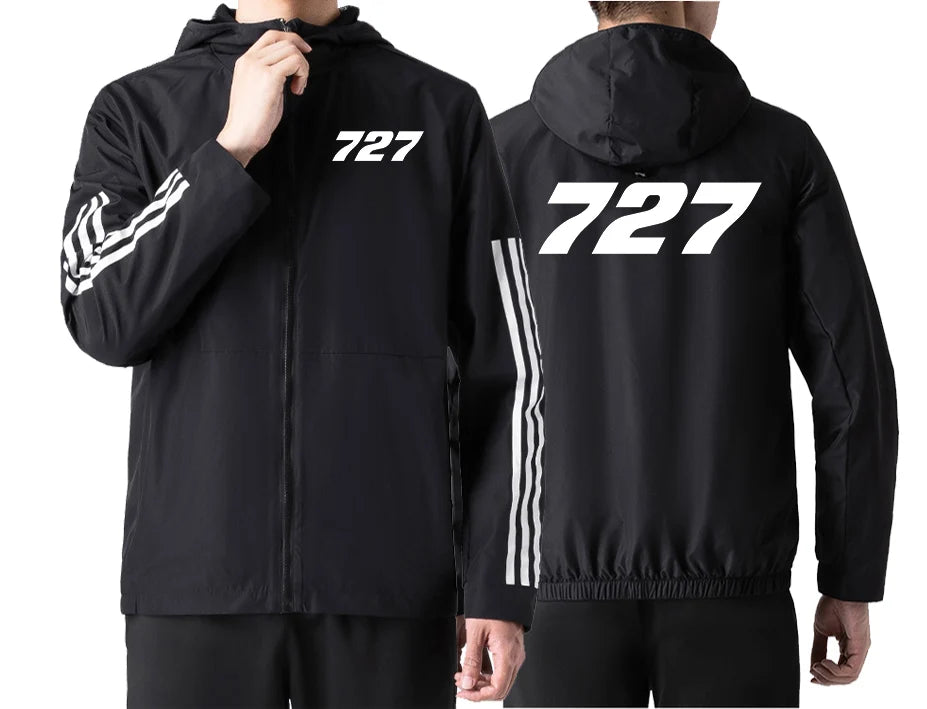 Boeing 727 Flat Text Sport Style aviation design printed on lightweight windproof shell windbreaker.